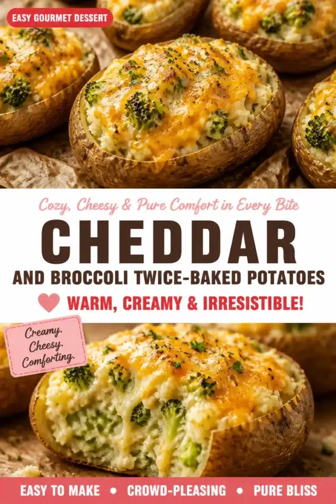 Cheddar and broccoli twice-baked potatoes served on a plate