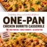 Delicious Chicken Burrito Casserole topped with cheese and garnished with fresh ingredients.