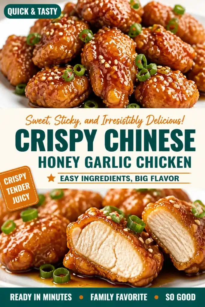Delicious Chinese-Style Honey Garlic Chicken served with rice and vegetables
