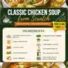 Bowl of classic chicken soup made from scratch with fresh ingredients