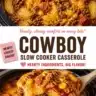 Delicious Cowboy-Style Slow Cooker Casserole with beans and meat in a rustic setting.