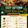 Cozy autumn wild rice soup with vegetables in a bowl