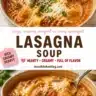 Bowl of creamy lasagna soup topped with cheese and fresh basil