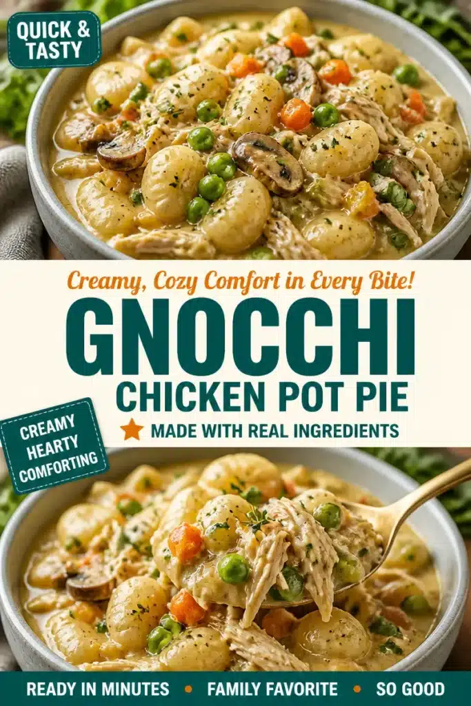Creamy Gnocchi Chicken Pot Pie in a one-pot dish