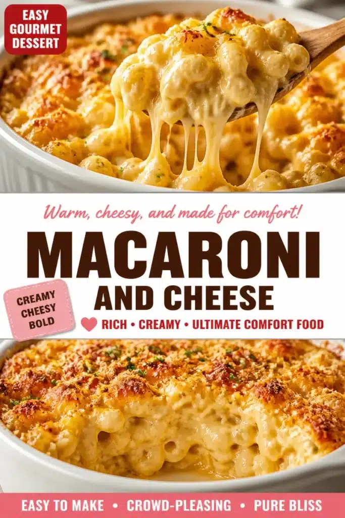 Delicious creamy oven-baked macaroni and cheese served in a baking dish
