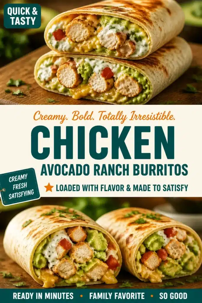 Creamy Ranch Chicken and Avocado Burritos ready to serve