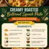 Creamy roasted butternut squash pasta topped with herbs and cheese