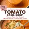 Bowl of creamy tomato-basil soup garnished with fresh basil leaves