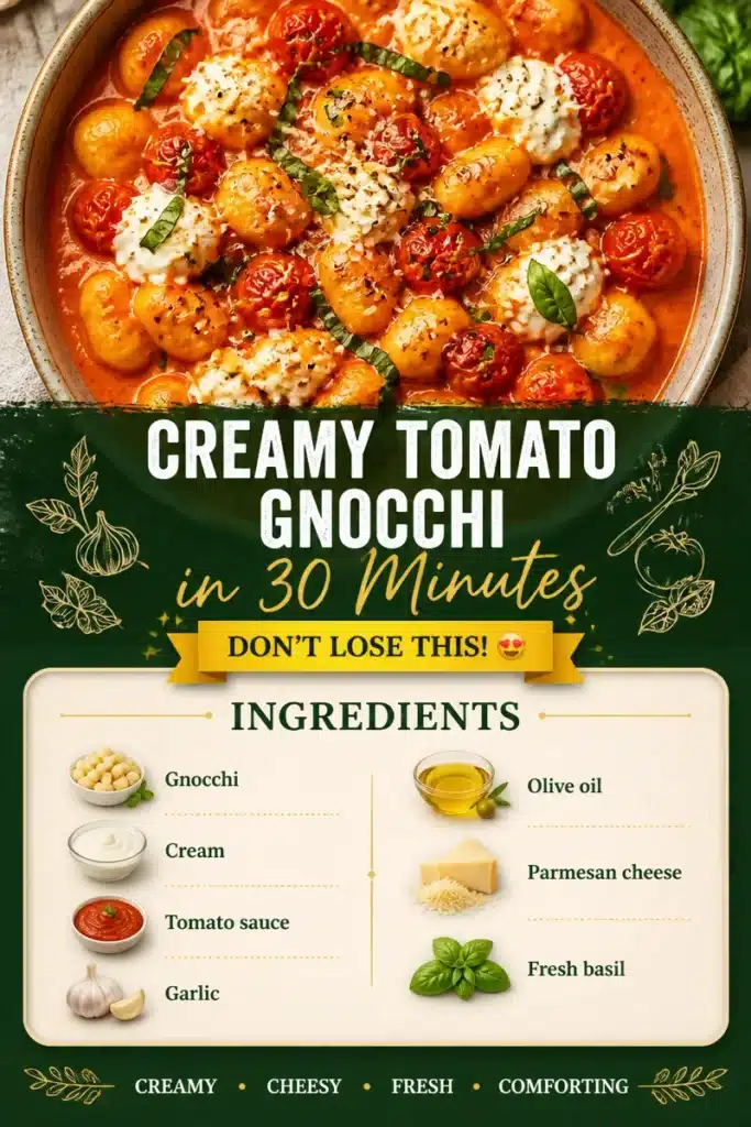Delicious creamy tomato gnocchi served in a bowl