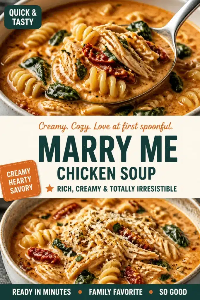 Creamy tomato parmesan chicken soup served in a bowl with fresh herbs on top.