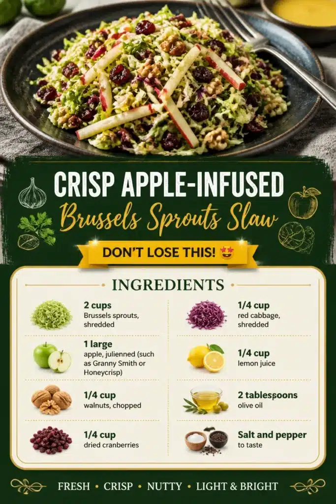 Crisp apple-infused Brussels sprouts slaw in a bowl with vibrant colors