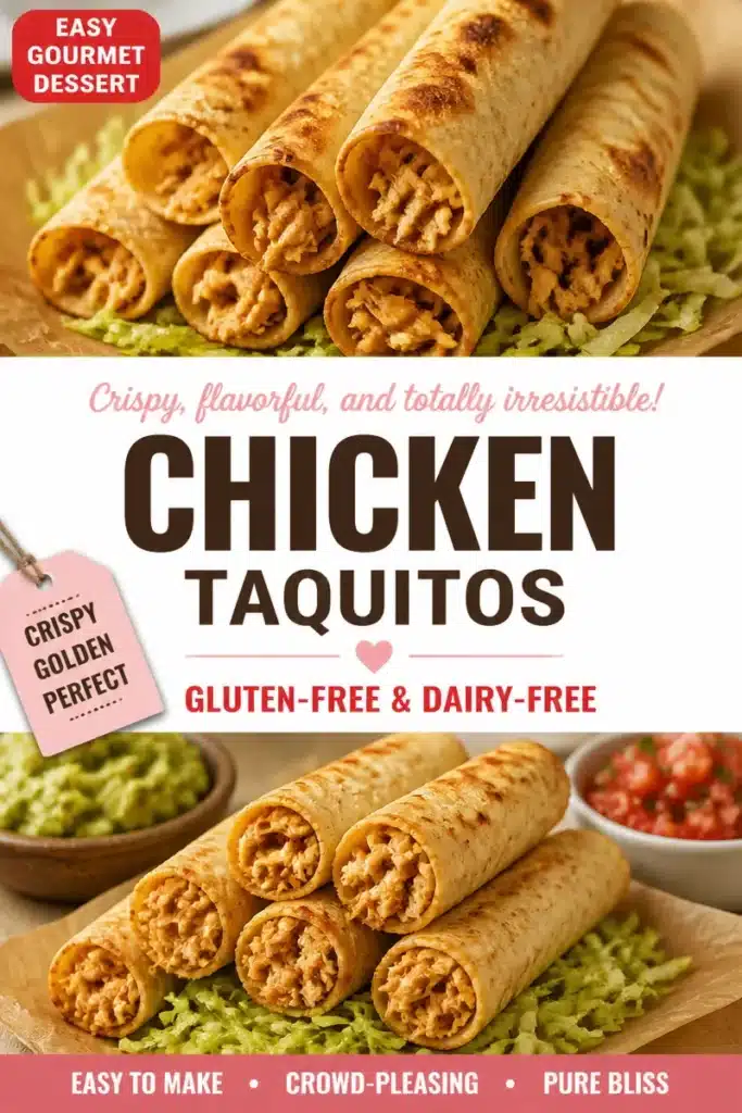Crispy gluten-free dairy-free chicken taquitos served with salsa.