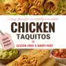 Crispy gluten-free dairy-free chicken taquitos served with salsa.
