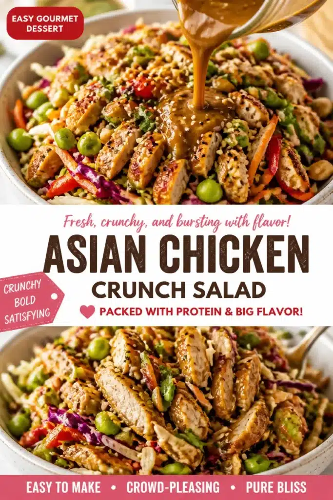 Crunchy Asian Chicken Salad with fresh vegetables and sesame dressing