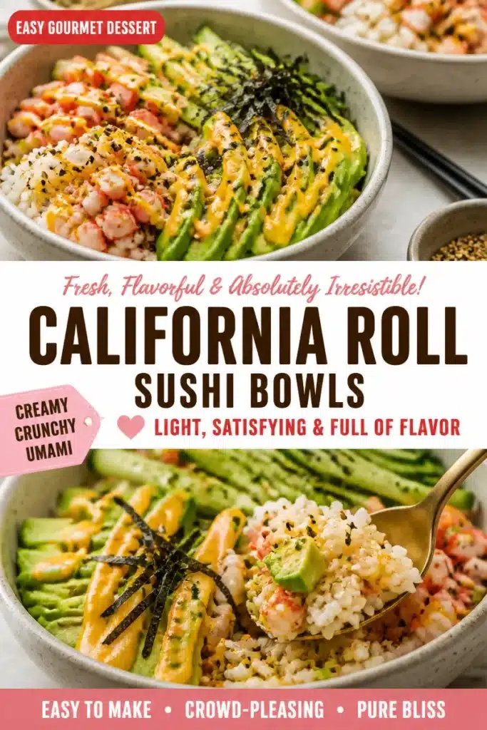 Deconstructed California Roll Sushi Bowls featuring fresh ingredients.