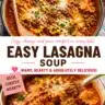 A bowl of easy lasagna soup topped with cheese and herbs