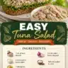 Delicious easy tuna salad with vegetables and dressing in a bowl