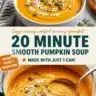 Bowl of creamy canned pumpkin soup garnished with herbs