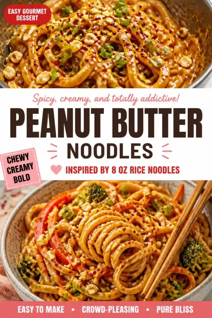 Bowl of spicy peanut butter noodles garnished with chili and herbs