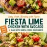 A plate of Fiesta Lime Chicken garnished with lime and fresh cilantro