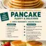 Stack of fluffy pancakes topped with syrup and berries