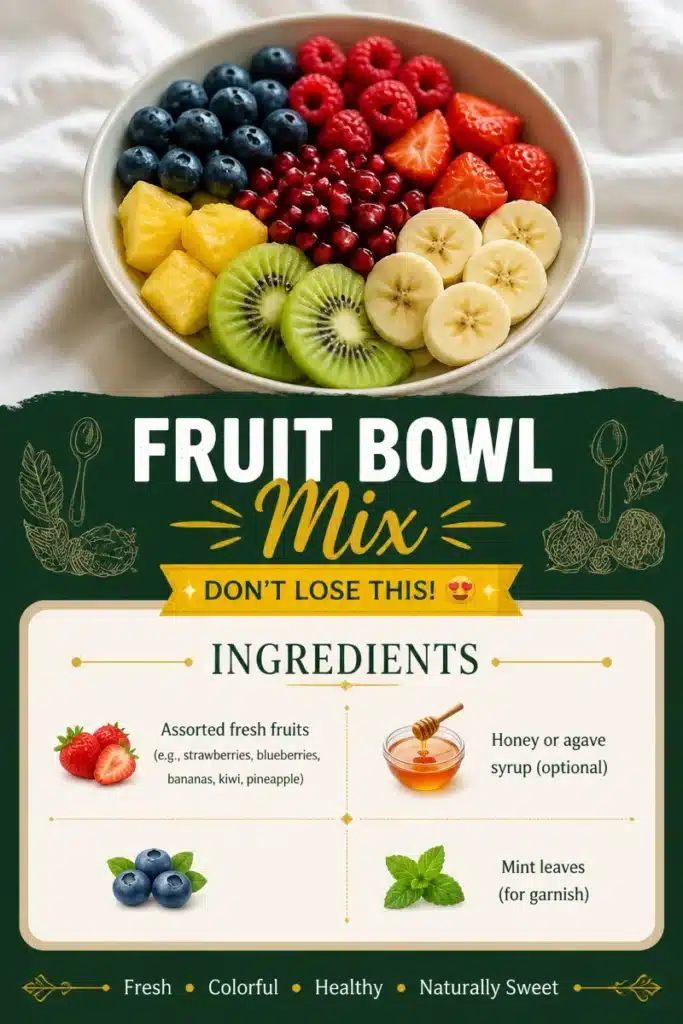 Colorful fruit bowl mix featuring various fresh fruits like berries and bananas