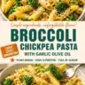 Garlic Olive Oil Pasta with Broccoli and Chickpeas served in a bowl
