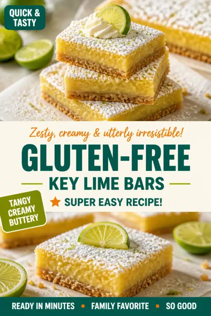 Delicious gluten-free key lime bars topped with lime zest and served on a plate