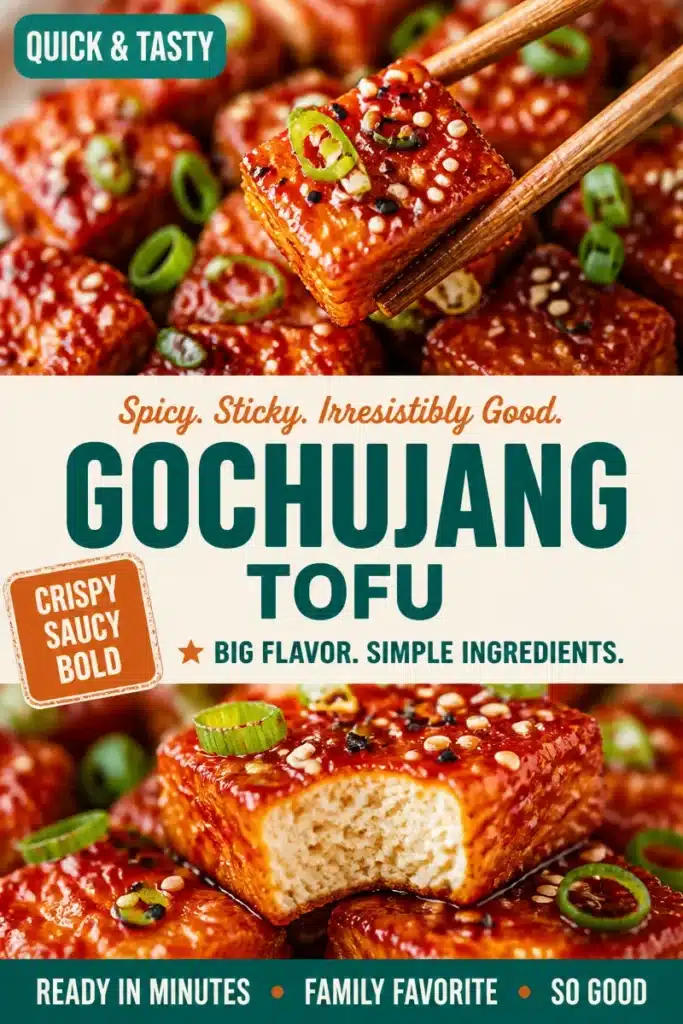 Delicious Gochujang Tofu dish garnished with vegetables