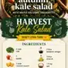 A colorful Harvest Kale Salad featuring fresh kale, seasonal vegetables, and dressing.