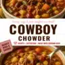 A bowl of hearty cowboy chowder with vegetables and spices