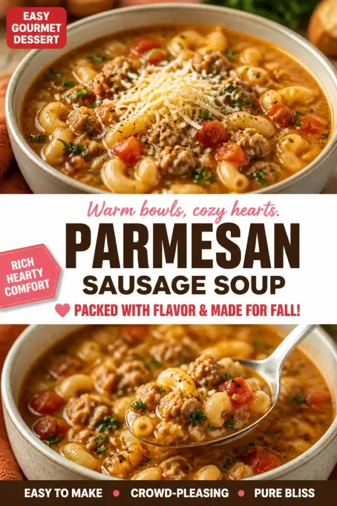 Bowl of hearty Italian sausage soup with vegetables and herbs.