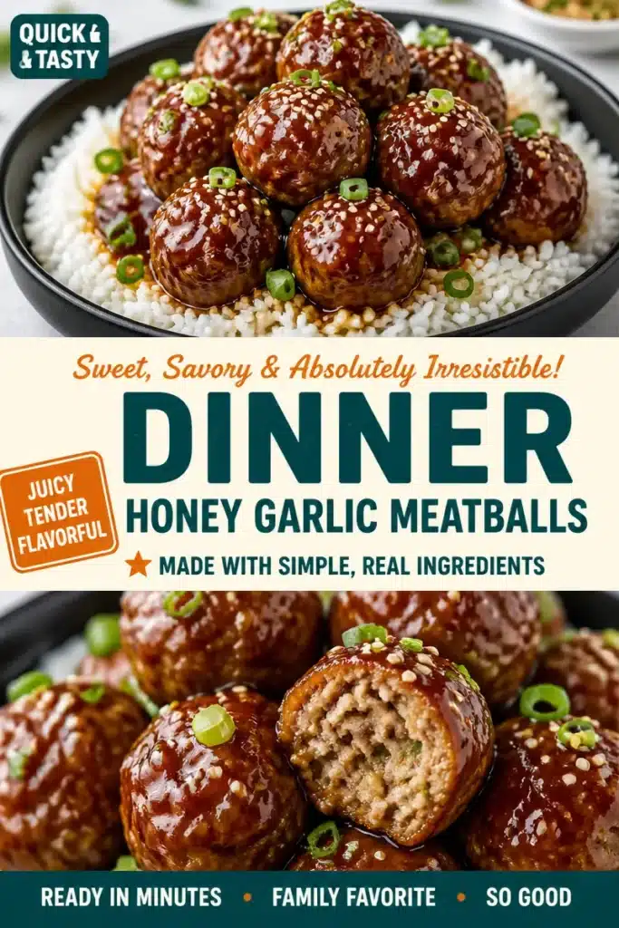 Honey-Garlic Meatballs with a sweet glaze on a serving platter.