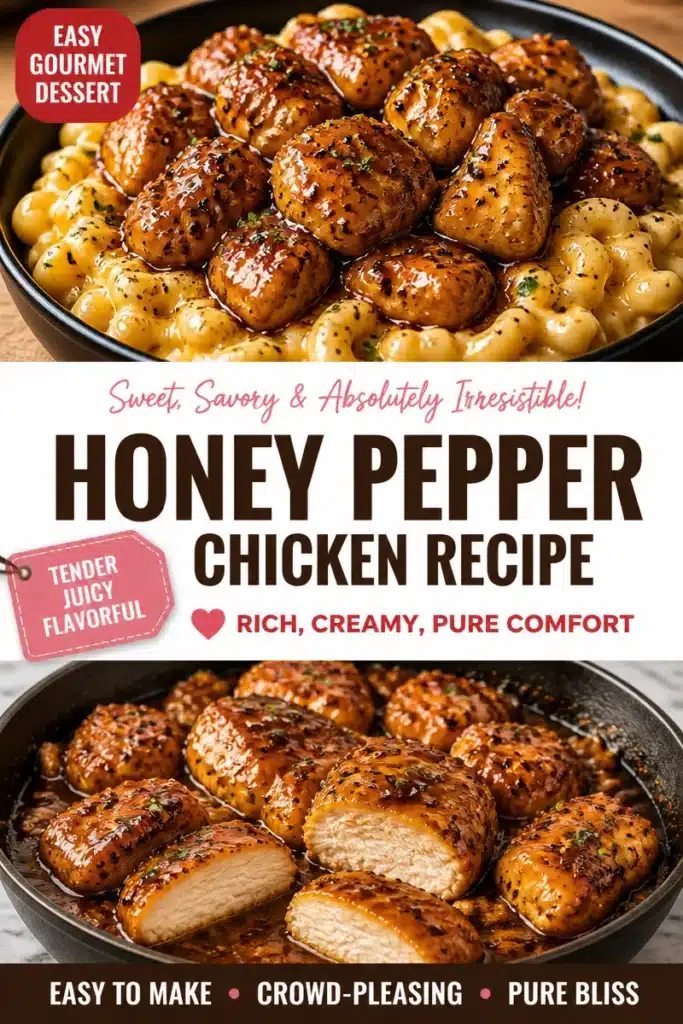 Delicious Honey Pepper Chicken served with creamy macaroni and cheese