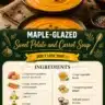 Bowl of creamy maple-glazed sweet potato and carrot soup garnished with herbs.