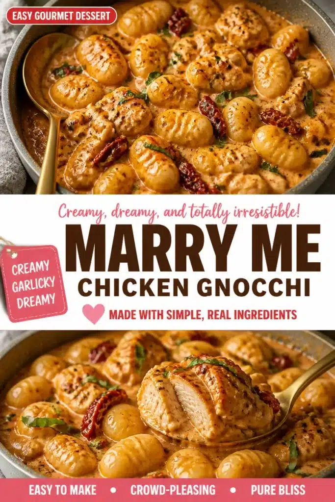 Delicious Marry Me Chicken served with fluffy gnocchi on a white plate