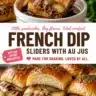 Mini beef dip sliders served with au jus for dipping