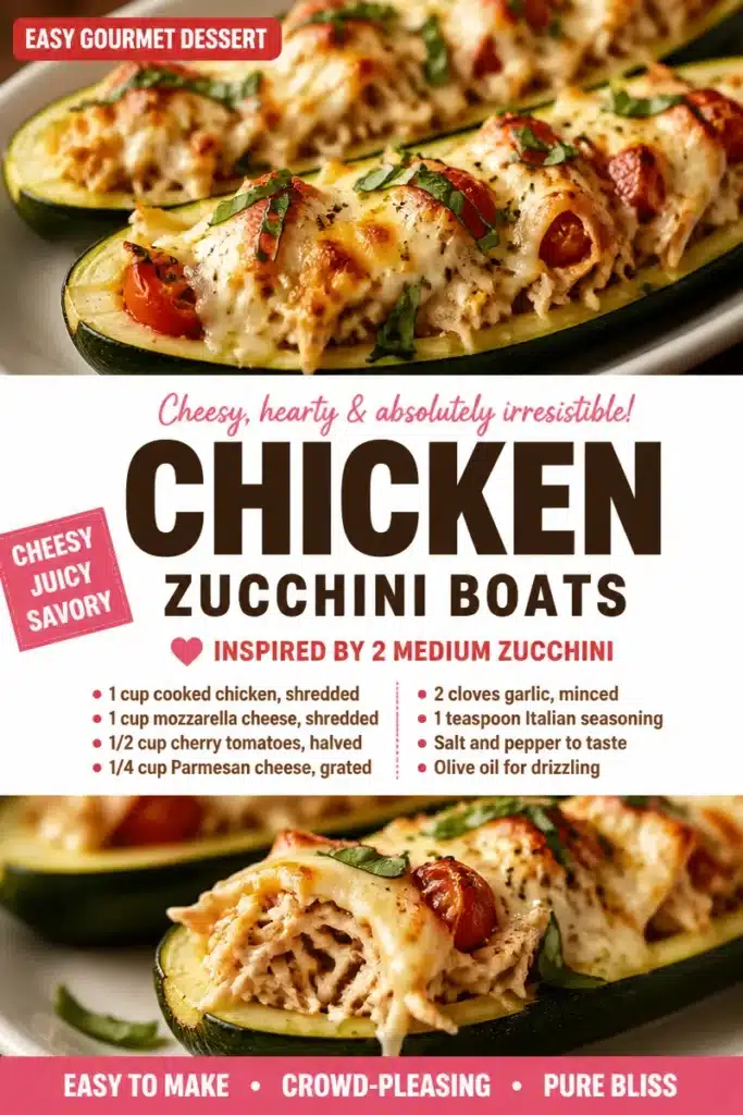 Mozzarella stuffed chicken zucchini boats fresh and ready to serve