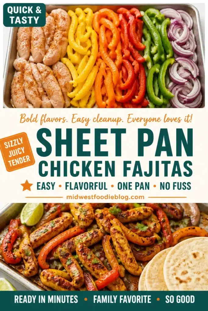 One-pan chicken fajitas with colorful peppers and onions.