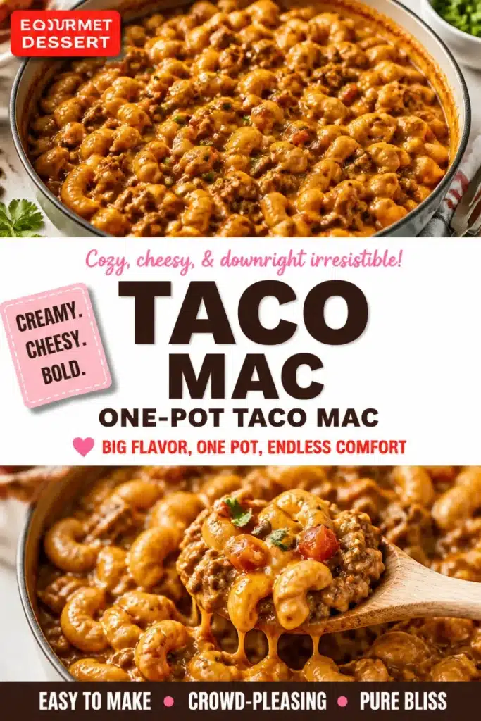 One-Pot Taco Mac recipe served in a bowl with cheese and toppings