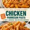 Plate of creamy Parmesan Chicken Pasta garnished with herbs and cheese.