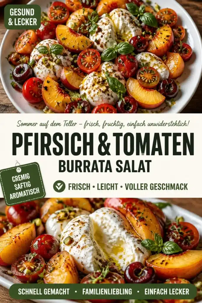 Peach and Tomato Burrata Salad with fresh ingredients and vibrant colors