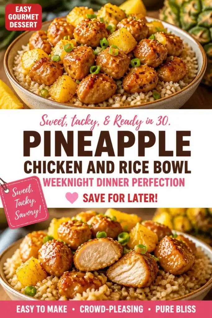 Pineapple Chicken Rice Bowl dish served in a bowl with fresh ingredients