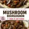 Plant-based mushroom bourguignon served in a bowl with fresh herbs