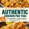 Plate of quick Chicken Pad Thai with fresh vegetables and peanuts