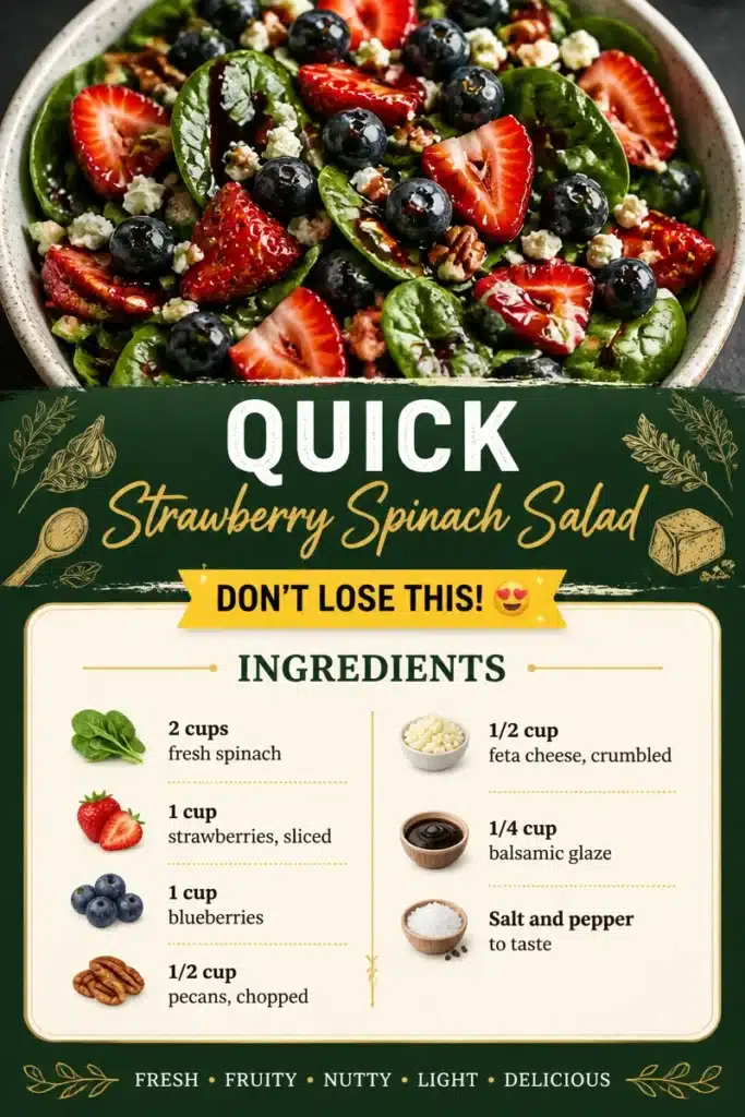 Quick strawberry spinach salad with fresh strawberries and spinach leaves