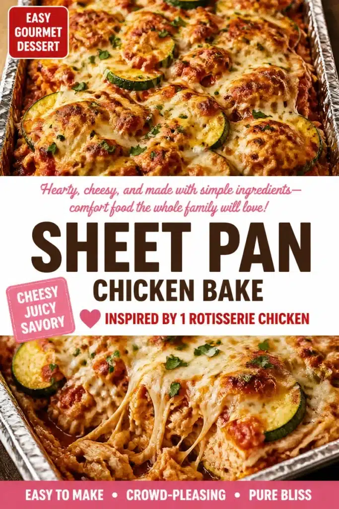Delicious sheet pan chicken bake with colorful vegetables ready to serve.