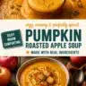 Bowl of silky roasted apple pumpkin soup garnished with fresh herbs