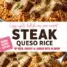 Delicious sizzling steak and queso rice served in a cozy Tex-Mex setting