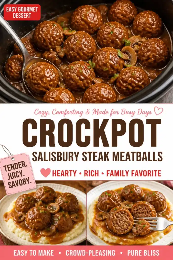 Delicious slow-cooked Salisbury steak meatballs served on a plate